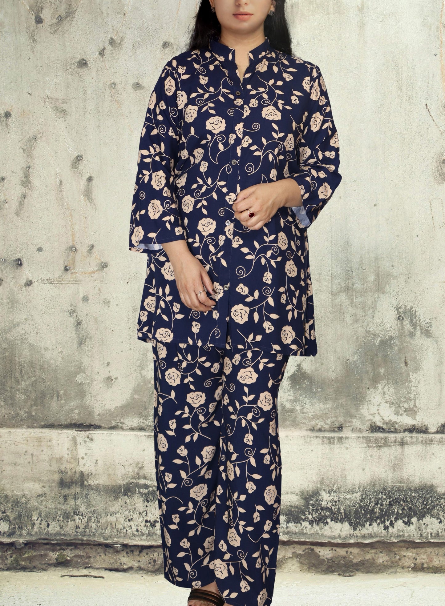 Navy Blossom Co-ord Set (Linen)